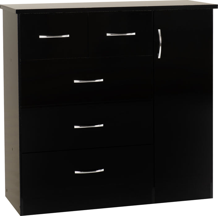 Nevada 5 Drawer Low Wardrobe Black Gloss