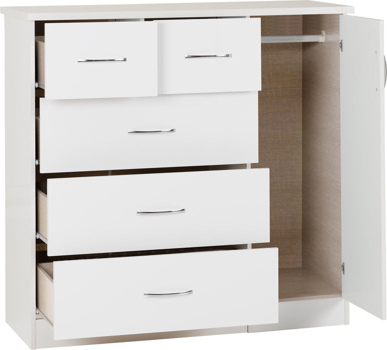 Nevada 5 Drawer Low Wardrobe White Gloss