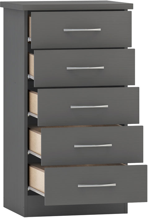 Nevada 5 Drawer Narrow Chest 3D Effect Grey