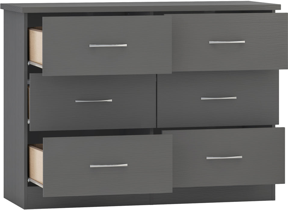 Nevada 6 Drawer Chest 3D Effect Grey