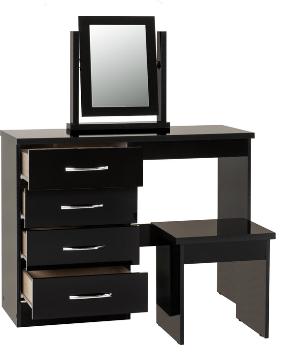 Nevada 4 Drawer Dressing Table Set Black Gloss