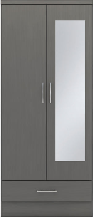 Nevada Mirrored 2 Door 1 Drawer Wardrobe 3D Effect Grey