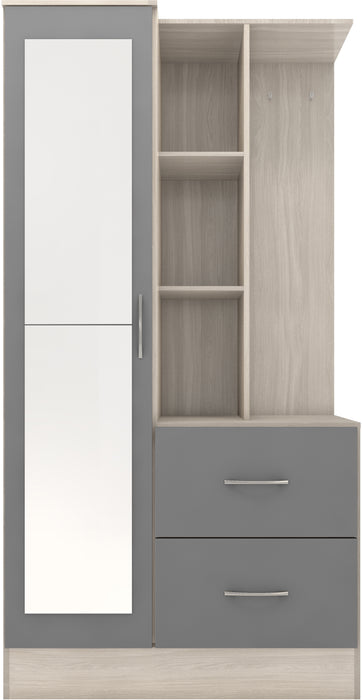 Nevada Mirrored Open Shelf Wardrobe Grey Gloss/Light Oak Effect Veneer