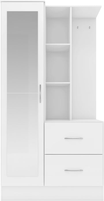 Nevada Mirrored Open Shelf Wardrobe White Gloss