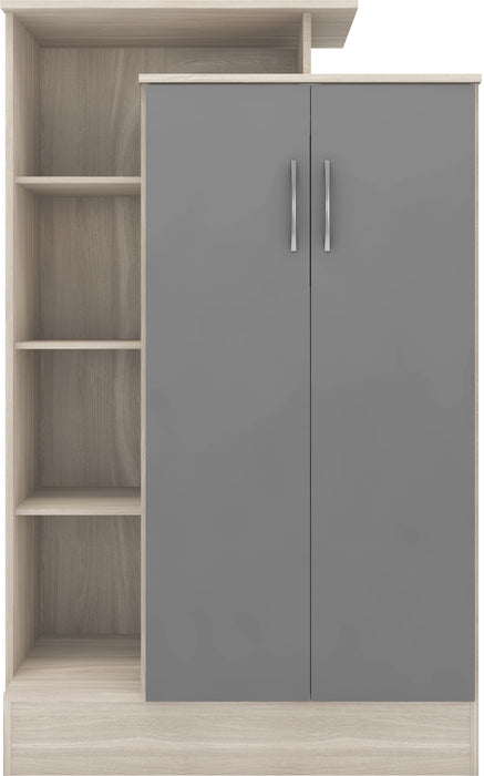 Nevada Petite Open Shelf Wardrobe Grey Gloss/Light Oak Effect Veneer