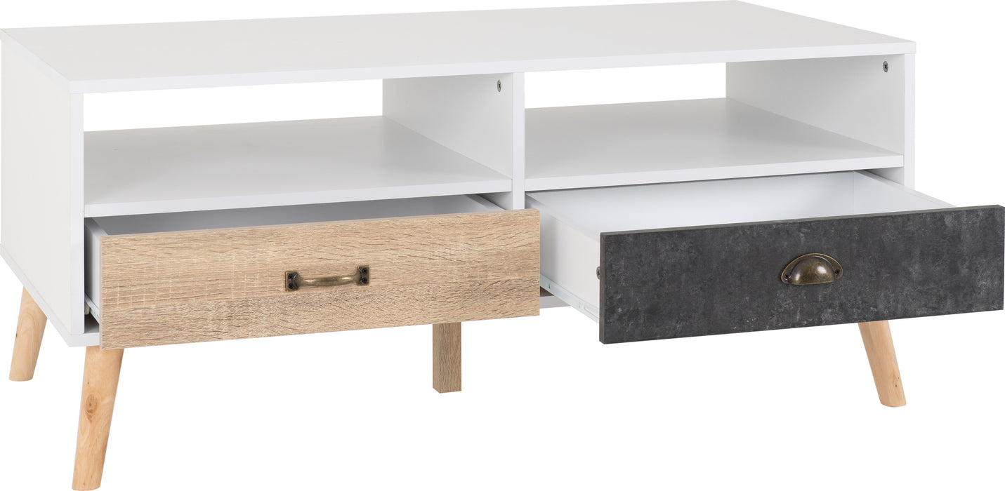 Nordic 2 Drawer Coffee Table White/Distressed Effect