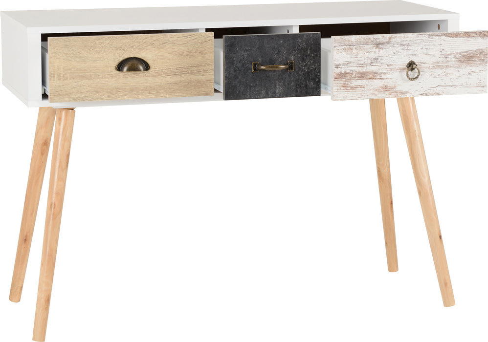 Nordic 3 Drawer Occasional Table White/Distressed Effect