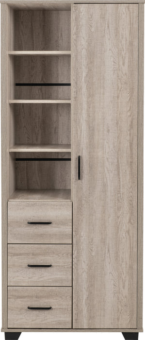Oliver 1 Door 3 Drawer Open Shelf Wardrobe Light Oak Effect