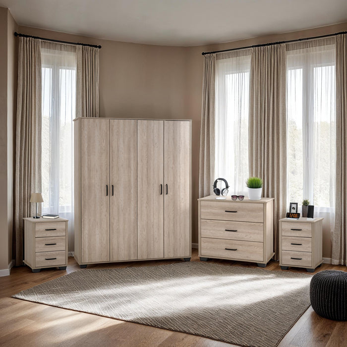 Oliver 4 Door Wardrobe Bedroom Set Light Oak Effect