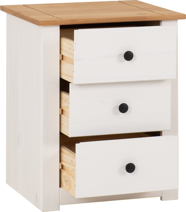 Panama 3 Drawer Bedside White/Natural Wax