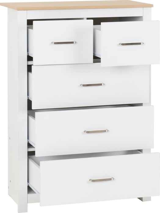 Portland 3+2 Drawer Chest White/Oak Effect