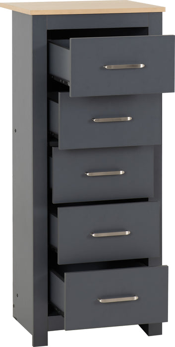Portland 5 Drawer Narrow Chest Grey/Oak Effect