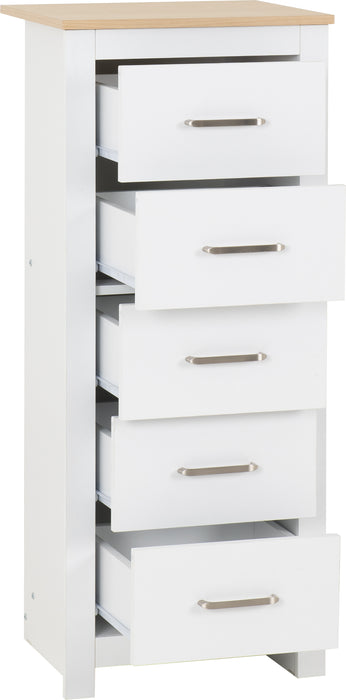 Portland 5 Drawer Narrow Chest White/Oak Effect