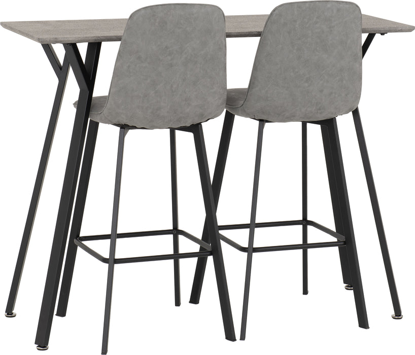 Quebec Bar Table Set Concrete Effect/Black/Grey Faux Leather