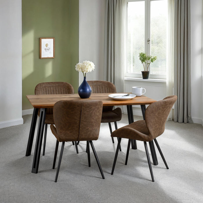Quebec Straight Edge Dining Set Medium Oak Effect/Black/Brown Faux Leather