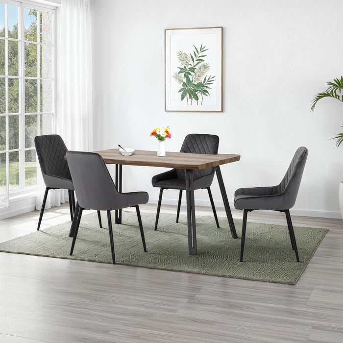 Quebec Wave Edge Dining Set with Avery Chairs Medium Oak Effect/Black/Grey Velvet