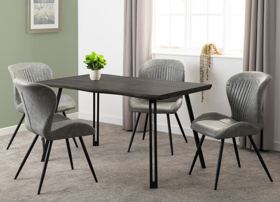 Quebec Wave Edge Dining Set Black Wood Grain/Black/Grey Faux Leather