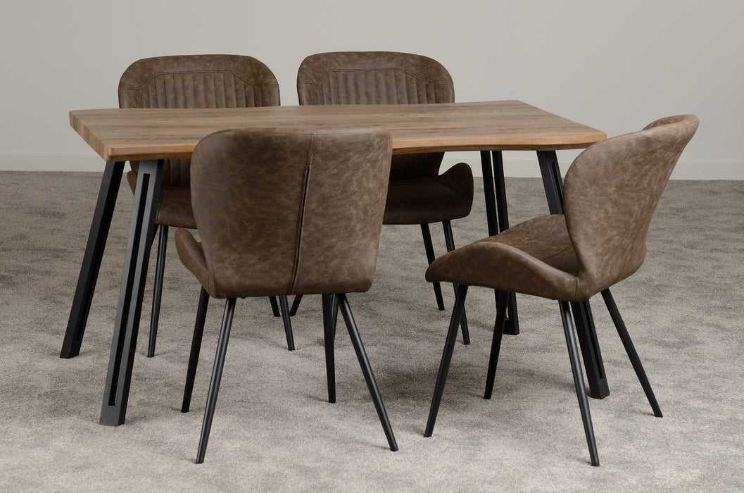 Quebec Wave Edge Dining Set Medium Oak Effect/Black/Brown Faux Leather
