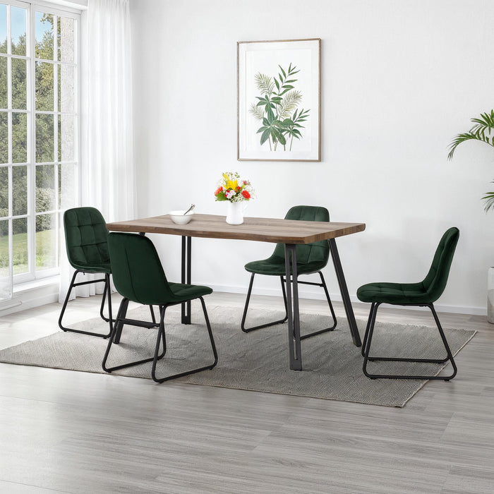 Quebec Wave Edge Dining Set with Lukas Chairs Medium Oak Effect/Black/Emerald Green Velvet