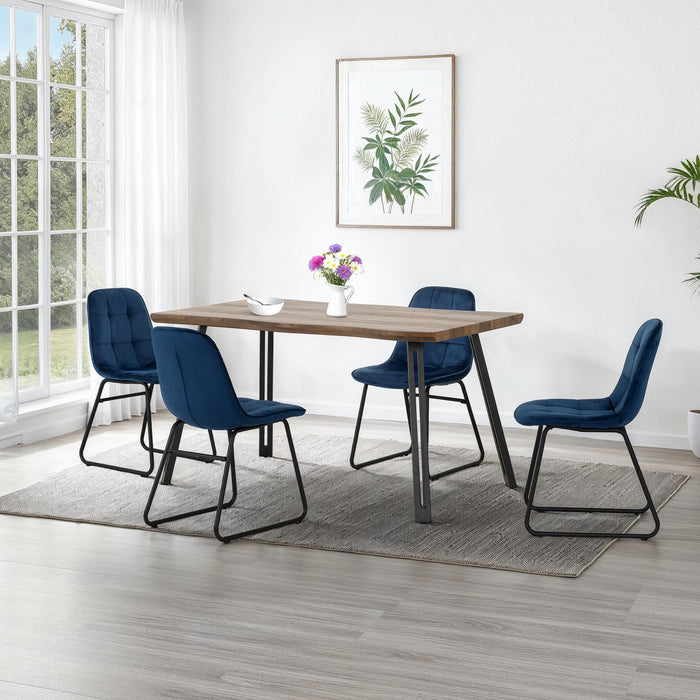 Quebec Wave Edge Dining Set with Lukas Chairs Medium Oak Effect/Black/Sapphire Blue Velvet