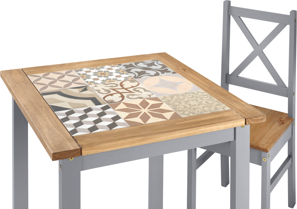 Salvador 1+2 Tile Top Dining Set Grey Slate/Distressed Waxed Pine