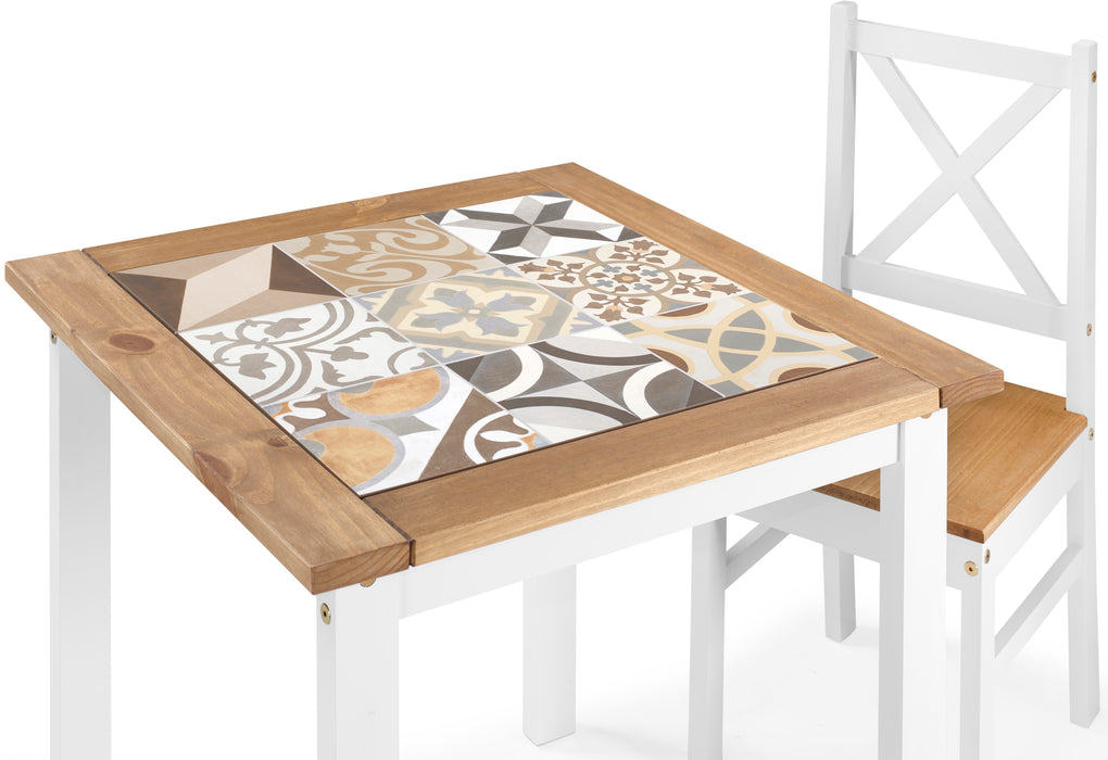 Salvador 1+2 Tile Top Dining Set White/Distressed Waxed Pine