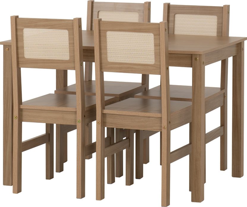 Santana 1+4 Dining Set Light Oak/Rattan Effect