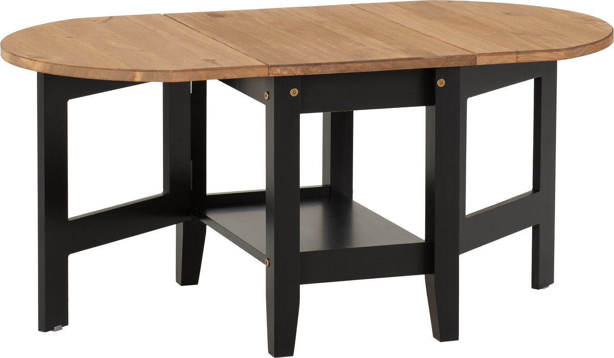 Santos Drop Leaf Coffee Table Black/Distressed Waxed Pine