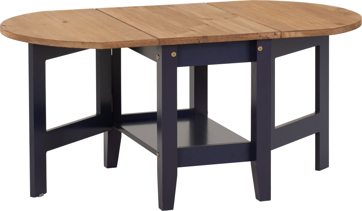 Santos Drop Leaf Coffee Table Navy Blue/Distressed Waxed Pine