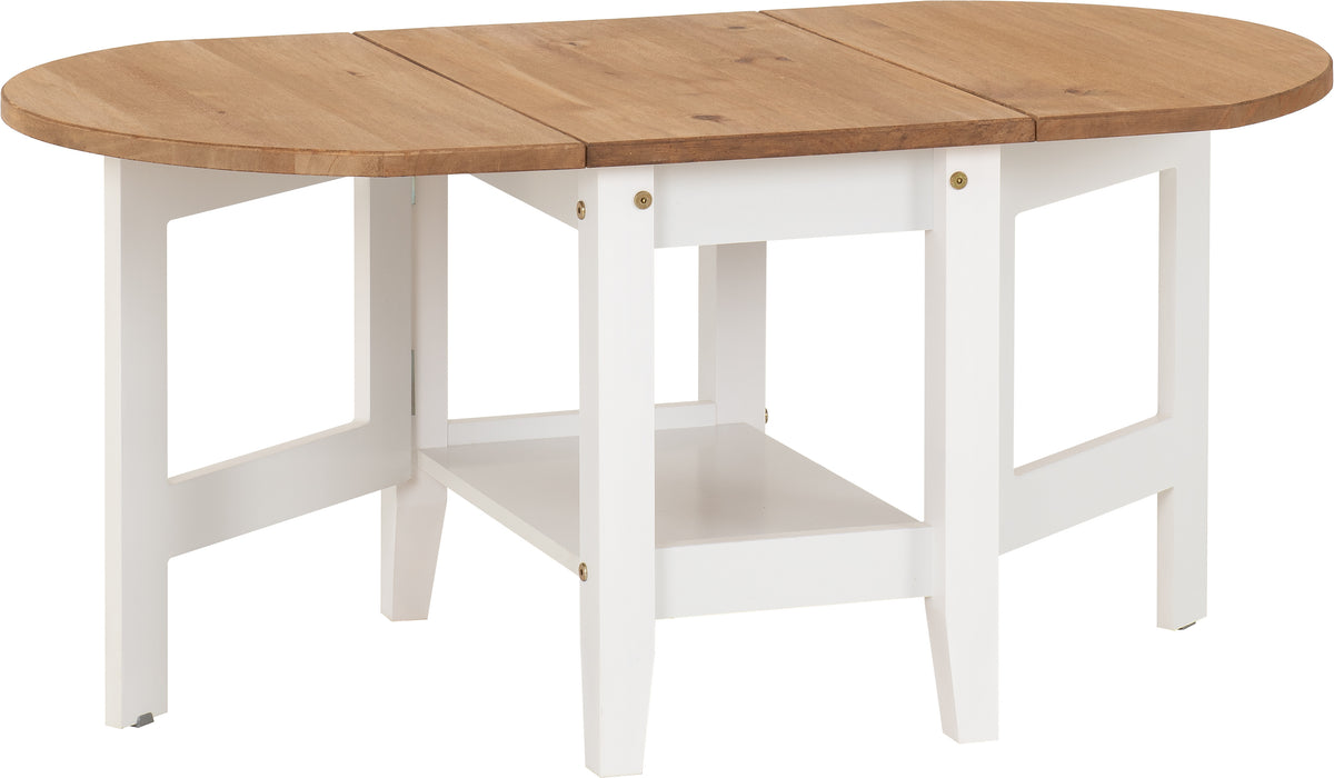 Santos Drop Leaf Coffee Table White/Distressed Waxed Pine