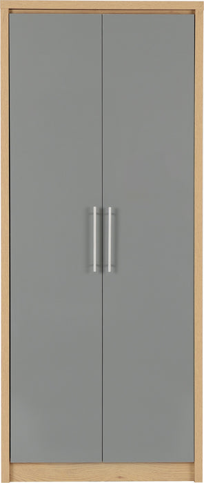 Seville 2 Door Wardrobe Grey High Gloss/Light Oak Effect Veneer