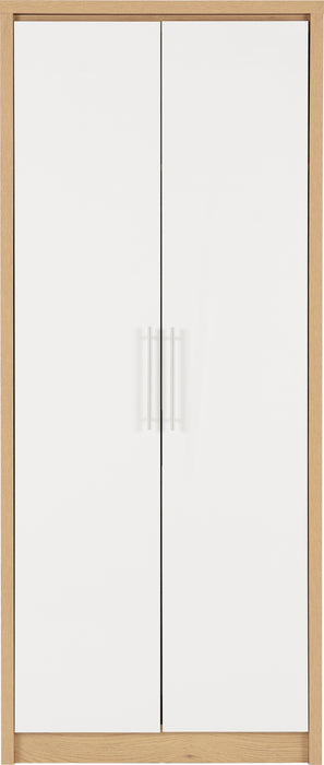 Seville 2 Door Wardrobe White High Gloss/Light Oak Effect Veneer