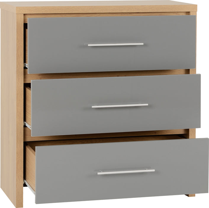 Seville 3 Drawer Chest Grey High Gloss/Light Oak Effect Veneer