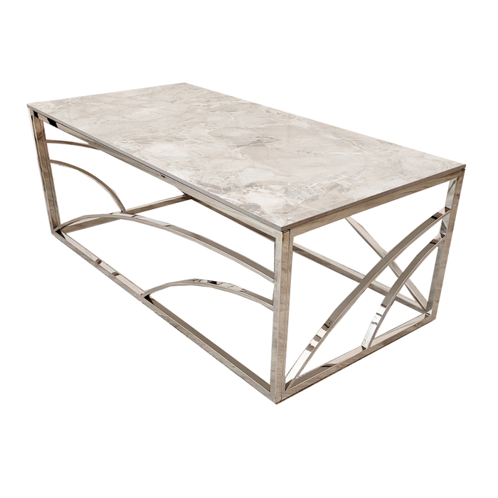 Stella Chrome Coffee Table With Stomach Ash Grey Sintered Top