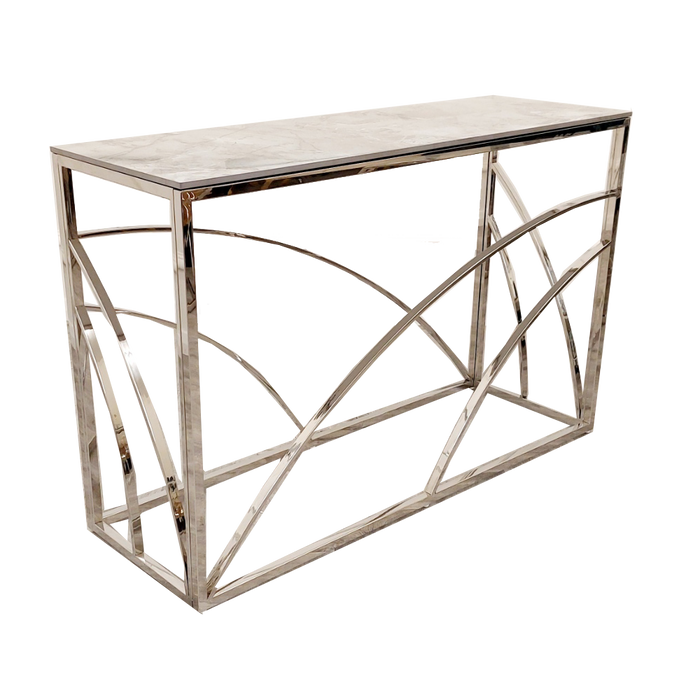 Stella Chrome Console Table With Stomach Ash Grey Sintered Top