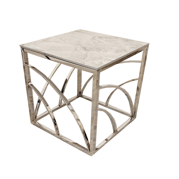 Stella Chrome Lamp Table With Stomach Ash Grey Sintered Top