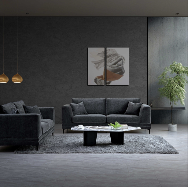 Aluxo Lenox Sofa Range In Steel Velvet 2 Seater