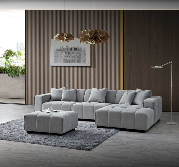 Aluxo Leonard Left Hand Corner Group In Cloudy Grey Boucle Footstool