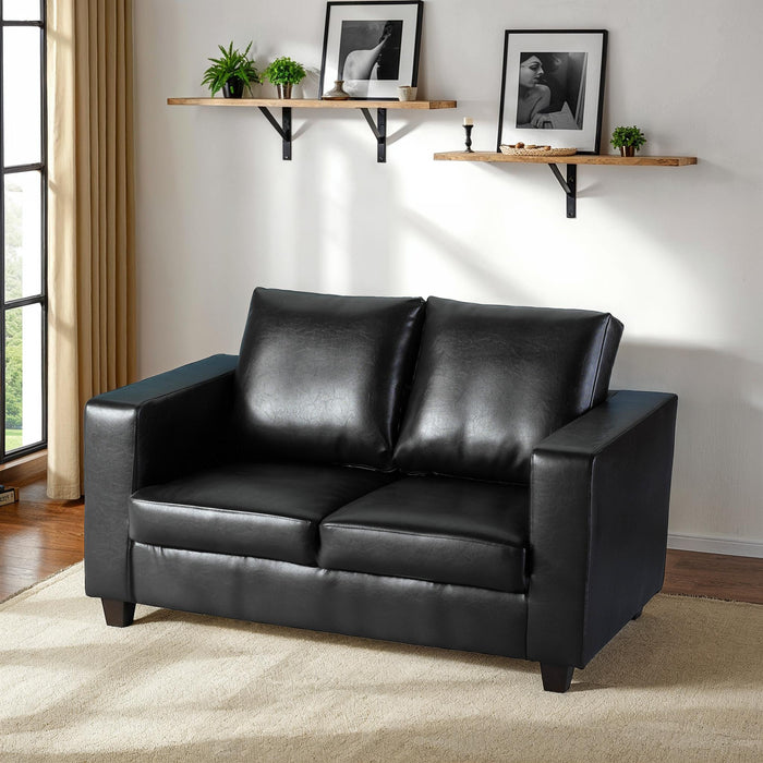 Tempo Two Seater Sofa-in-a-Box Black Faux Leather