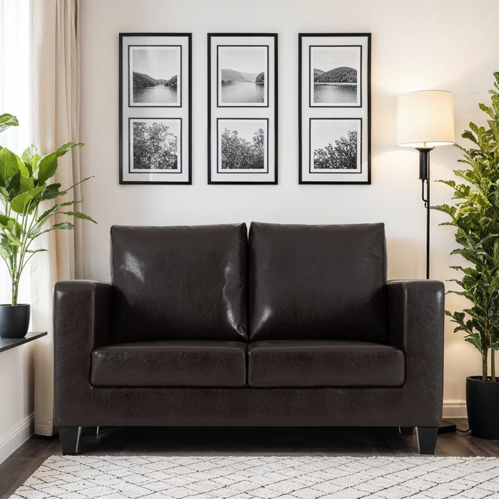 Tempo Two Seater Sofa-in-a-Box Brown Faux Leather