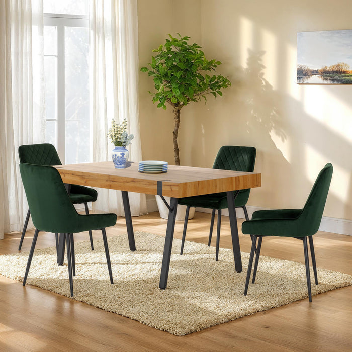 Treviso Dining Set with Avery Chairs Light Oak Effect/Black/Emerald Green Velvet