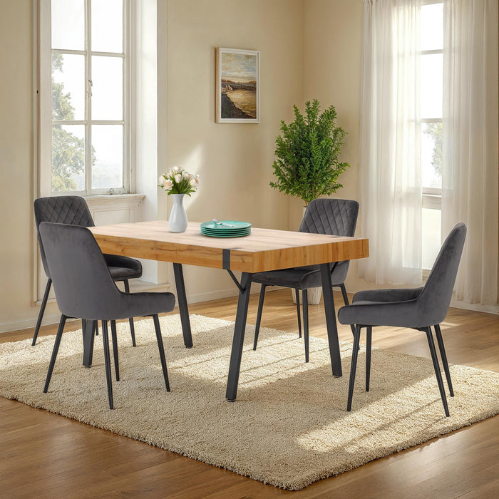 Treviso Dining Set with Avery Chairs Light Oak Effect/Black/Grey Velvet