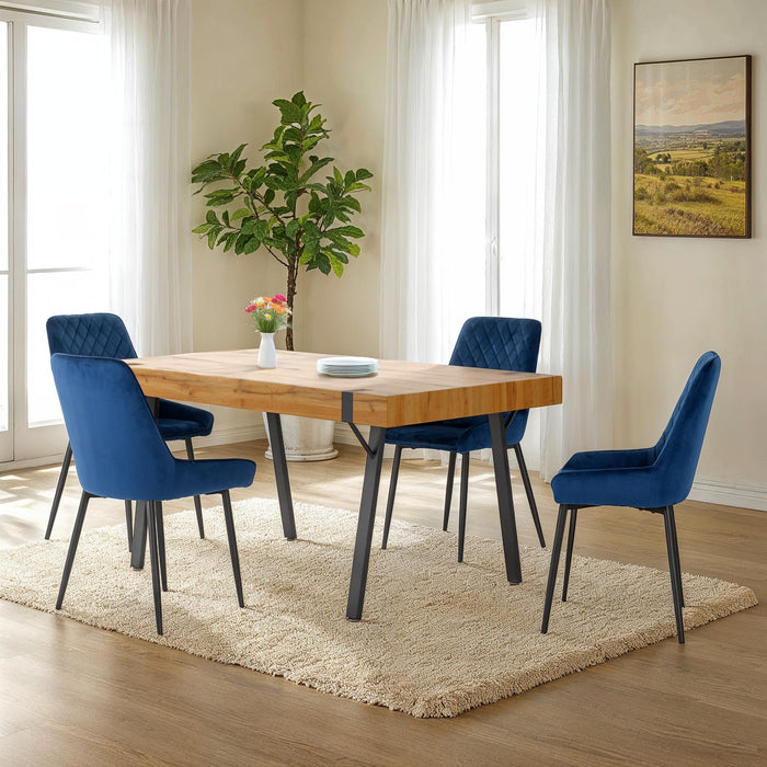 Treviso Dining Set with Avery Chairs Light Oak Effect/Black/Sapphire Blue Velvet