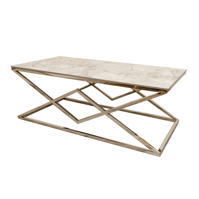 Vesta Chrome Coffee Table With Stomach Ash Sintered Stone Top