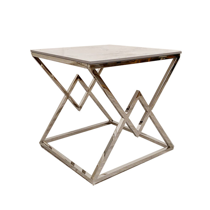 Vesta Chrome Lamp Table With Stomach Ash Sintered Stone Top