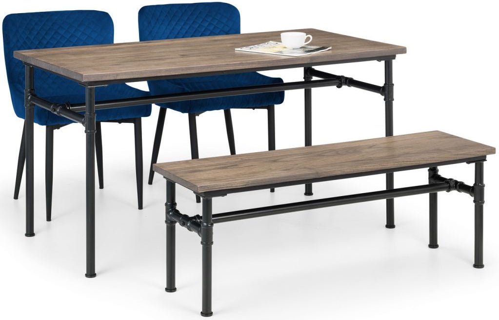 Carnegie Industrial Pipework Dining Table, Bench and 2 Luxe Chairs