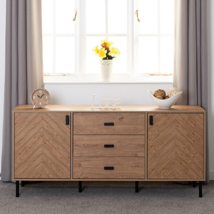 Leon Herringbone Retro 2 Door 3 Drawer Sideboard