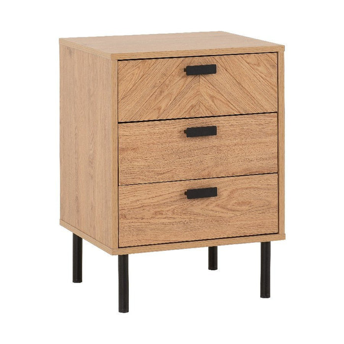 Leon Herringbone Retro 3 Drawer Bedside Table