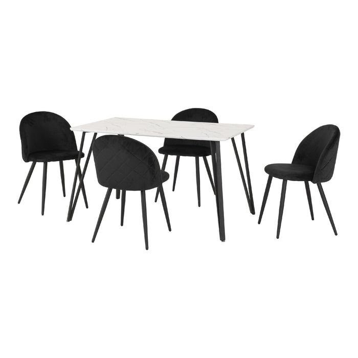 Marlow Marble Effect Dining Table with 4 Velvet Dining Chairs