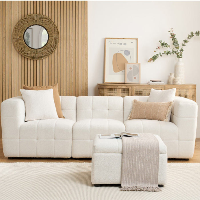 Milo Boucle 3-Seater Sofa with Ottoman Footstool